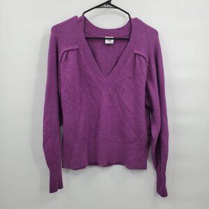 Cabi Knit Ribbed V Neck Puff Long Sleeve Sweater Top Women Size XS